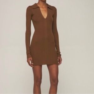 BEC & BRIDGE FREYA KNIT POLO MINI DRESS, Brown, Size Small